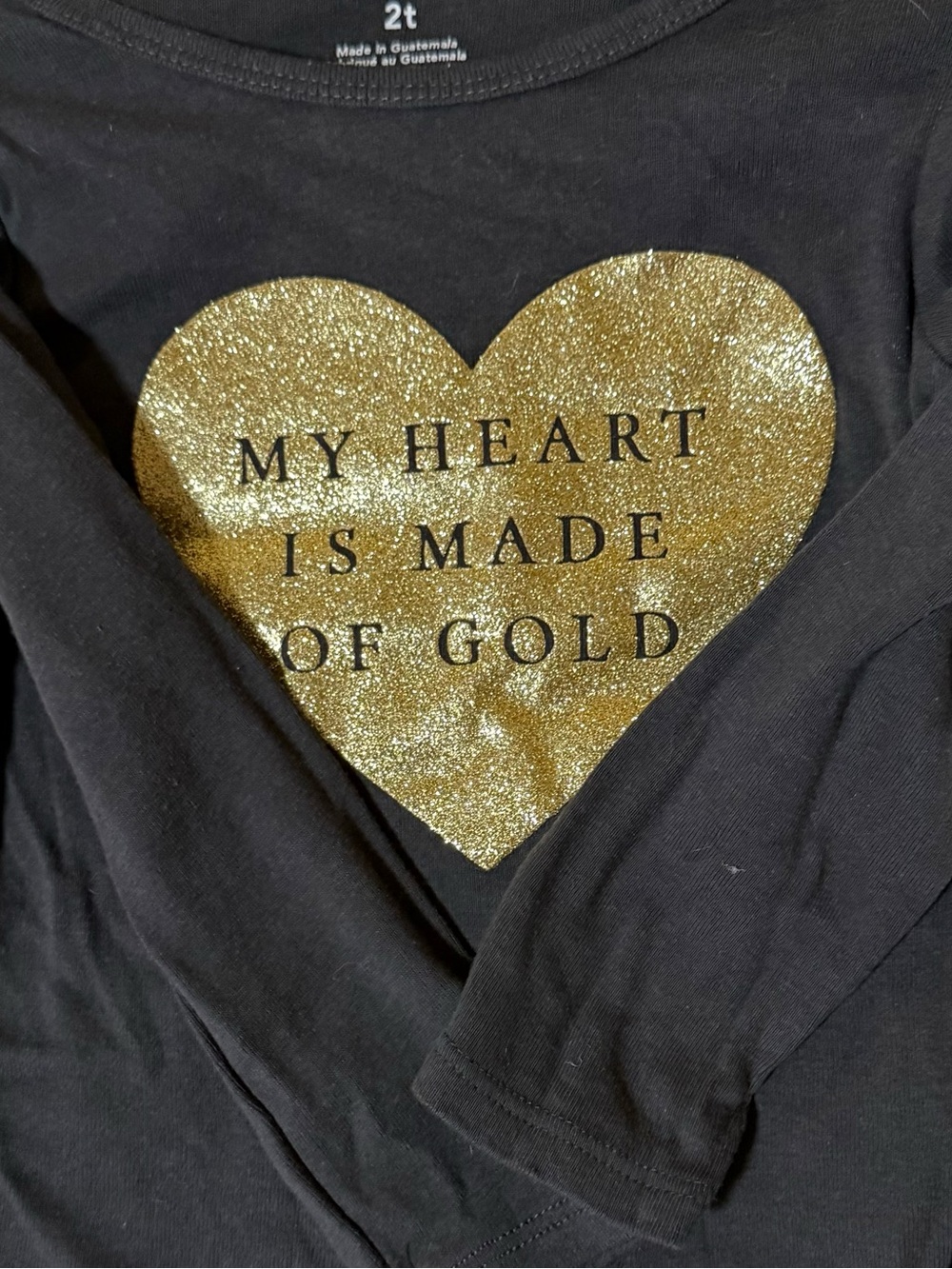 Charcoal gray long Sleeve Tee with Gold Glitter Heart
